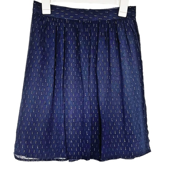 J. Crew Womens Skirt Sz 2 Gold thread Blue Lined Semi Sheer Knee-Length Coastal - Picture 2 of 12